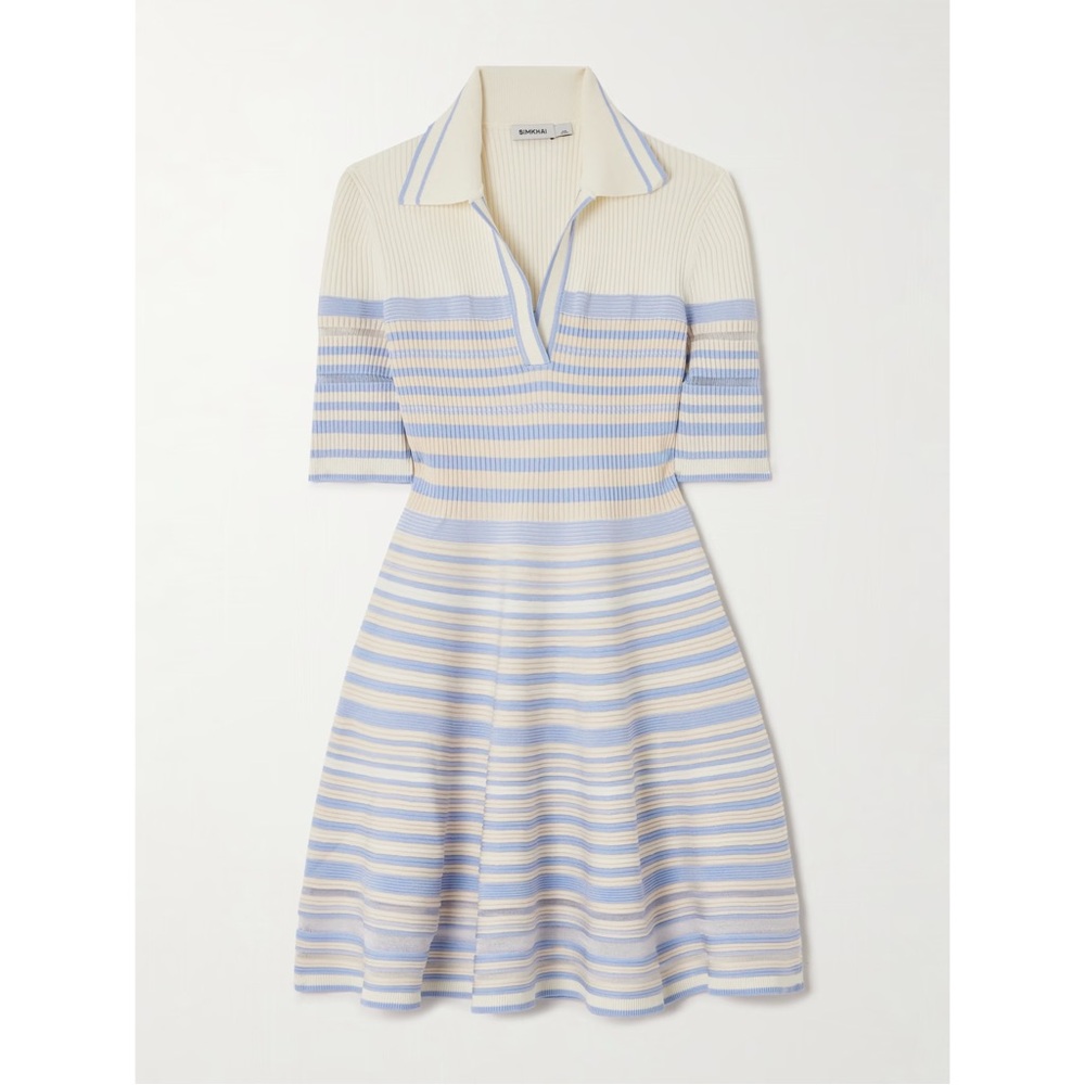 SIMKHAI Dessie striped mesh-trimmed stretch-knit mini dress